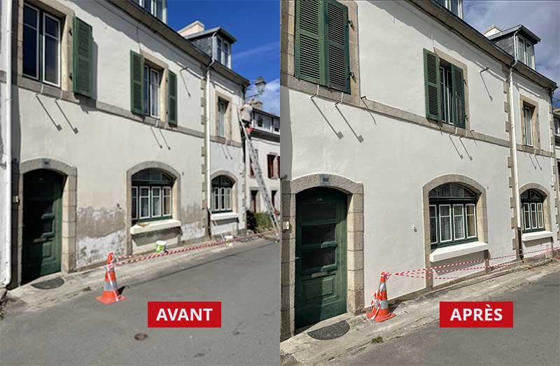 Nettoyage et peinture façade - PROKEMPER COUVERTURE : artisan peintre à Quimper et dans un rayon de 70 km aux alentours dans le Finistère (29) : Nettoyage, traitement anti-mousse, ravalement peinture façade, boiseriese et ferronnerie, imperméabilisation façade. iIntervention sur QUIMPER et dans un rayon de 70 km aux alentours, dans le Finistère (29).